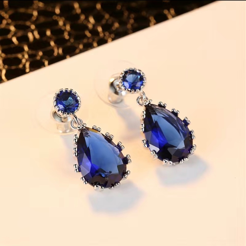 Sparkling Blue Zircon Dangle Earrings